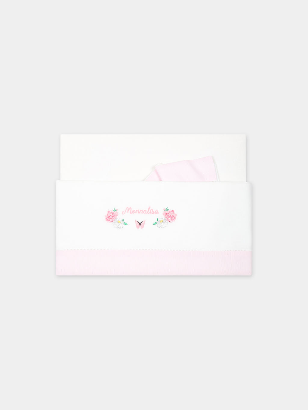 White set for baby girl with flowers and logo